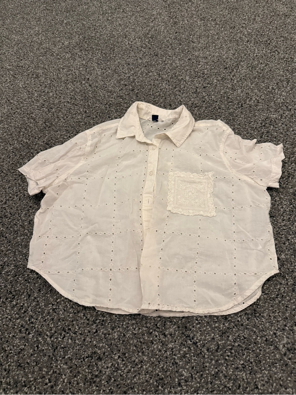 American Eagle Outfitters Cream Eyelet Button-Up Blouse